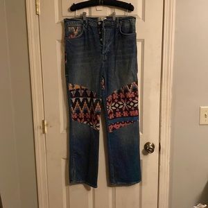 We The Free Rocky Mountain Corduroy Applique Jeans Straight Leg 31 NWOT